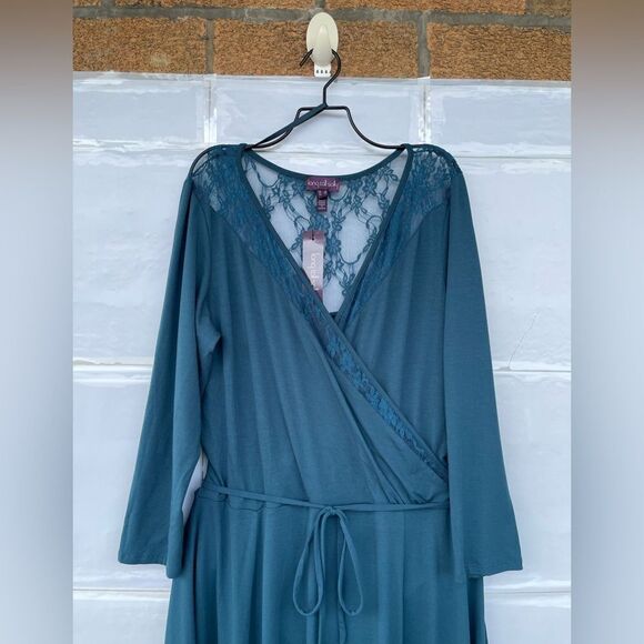 LONG TALL SALLY LACE INSERT TEAL DRESS SIZE 14 - Picture 3 of 13